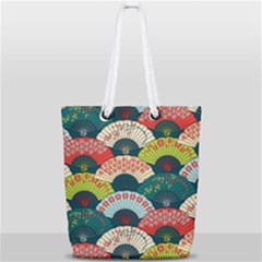 Japanese Fans Bright Pattern Full Print Rope Handle Tote (small) by Cowasu