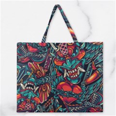 Japanese Graffiti Zipper Large Tote Bag by Cowasu