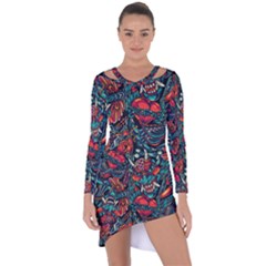 Japanese Graffiti Asymmetric Cut-out Shift Dress by Cowasu