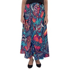 Japanese Graffiti Flared Maxi Skirt by Cowasu