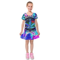 Cannabis Psychedelic Kids  Short Sleeve Velvet Dress by Cowasu