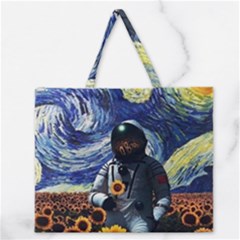 Starry Surreal Psychedelic Astronaut Space Zipper Large Tote Bag by Cowasu