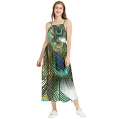 Peacock Feathers Feather Blue Green Boho Sleeveless Summer Dress by Cowasu