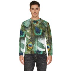 Peacock Feathers Feather Blue Green Men s Fleece Sweatshirt by Cowasu