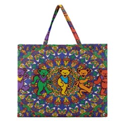 Grateful Dead Pattern Zipper Large Tote Bag by Cowasu