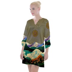 Surreal Art Psychadelic Mountain Open Neck Shift Dress by Cowasu