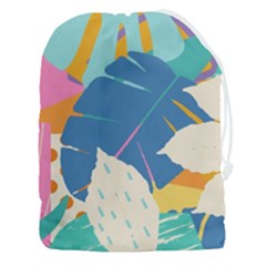 Exotic Leaves Flower Plant And Branches Art Print Botanical Pattern Drawstring Pouch (3xl) by Cowasu