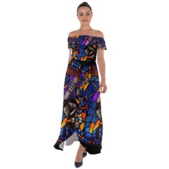 The Game Monster Stained Glass Off Shoulder Open Front Chiffon Dress by Cowasu