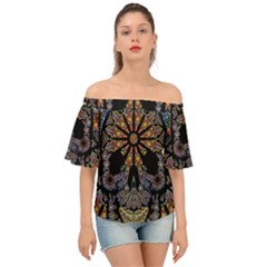 Skull Death Mosaic Artwork Stained Glass Off Shoulder Short Sleeve Top by Cowasu