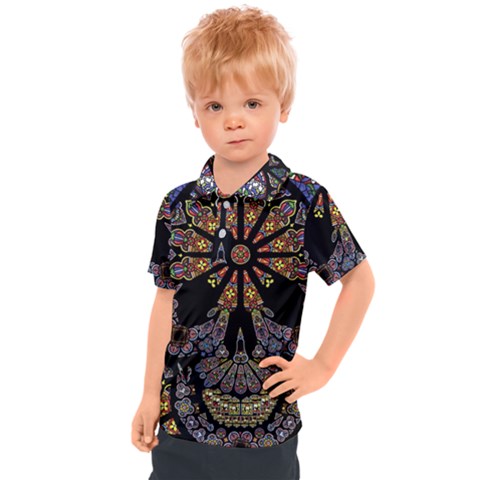 Skull Death Mosaic Artwork Stained Glass Kids  Polo Tee by Cowasu