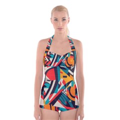 Colorful Abstract Boyleg Halter Swimsuit  by Jack14