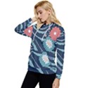 Waves Flowers Pattern Water Floral Minimalist Women s Lightweight Drawstring Hoodie View2