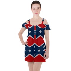 Rebel Flag  Ruffle Cut Out Chiffon Playsuit by Jen1cherryboot88