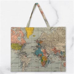 Vintage World Map Zipper Large Tote Bag by Cowasu