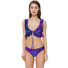 Realistic Night Sky With Constellations Low Cut Ruffle Edge Bikini Set by Cowasu