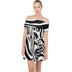 Animal Cute Pattern Art Zebra Off Shoulder Chiffon Dress by Amaryn4rt