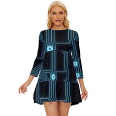A Completely Seamless Background Design Circuitry Long Sleeve Babydoll Dress by Amaryn4rt