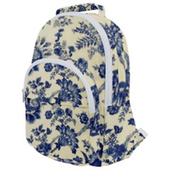 Vintage Blue Drawings On Fabric Rounded Multi Pocket Backpack by Amaryn4rt