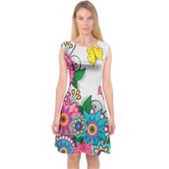 Flowers Pattern Vector Art Capsleeve Midi Dress by Amaryn4rt