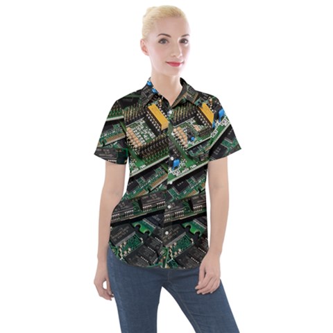 Computer Ram Tech - Women s Short Sleeve Pocket Shirt by Amaryn4rt