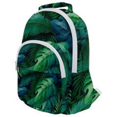 Tropical Green Leaves Background Rounded Multi Pocket Backpack by Amaryn4rt