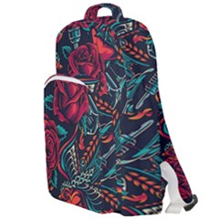 Vintage Flash Tattoos Designs Seamless Pattern Double Compartment Backpack by Amaryn4rt