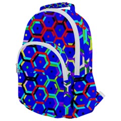 Blue Bee Hive Pattern Rounded Multi Pocket Backpack by Amaryn4rt