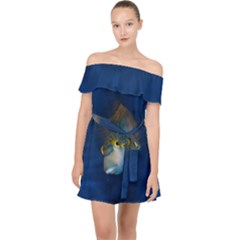 Fish Blue Animal Water Nature Off Shoulder Chiffon Dress by Amaryn4rt