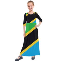Flag Of Tanzania Kids  Quarter Sleeve Maxi Dress by Amaryn4rt