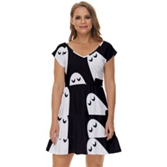 Ghost Halloween Pattern Short Sleeve Tiered Mini Dress by Amaryn4rt