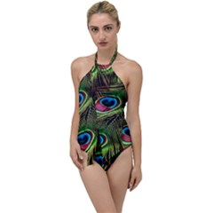 Peacock Feathers Color Plumage Go With The Flow One Piece Swimsuit by Celenk