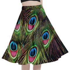 Peacock Feathers Color Plumage A-line Full Circle Midi Skirt With Pocket by Celenk