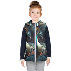 Colorful Peacock Bird Feathers Kids  Hooded Puffer Vest by Vaneshop
