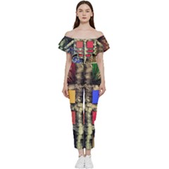 Acrylic Painting  Bardot Ruffle Jumpsuit by Rbudhiya