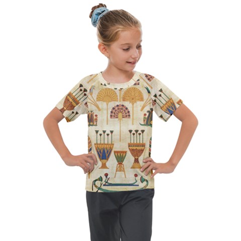 Egyptian Paper Papyrus Hieroglyphs Kids  Mesh Piece Tee by Vaneshop