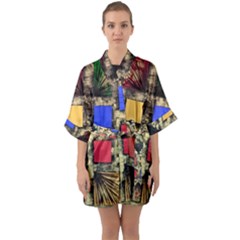 Acrylic Abstract Art Design  Half Sleeve Satin Kimono  by Rbudhiya