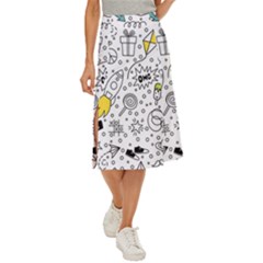 Set-cute-colorful-doodle-hand-drawing Midi Panel Skirt by uniart180623