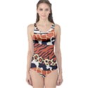 Mixed-animal-skin-print-safari-textures-mix-leopard-zebra-tiger-skins-patterns-luxury-animals-textur One Piece Swimsuit View1