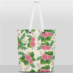 Cute-pink-flowers-with-leaves-pattern Full Print Rope Handle Tote (small) by uniart180623