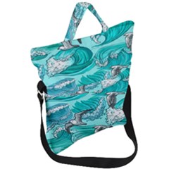 Sea-waves-seamless-pattern Fold Over Handle Tote Bag by uniart180623
