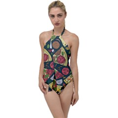 Vector-seamless-pizza-slice-pattern-hand-drawn-pizza-illustration-great-pizzeria-menu-background Go With The Flow One Piece Swimsuit by uniart180623