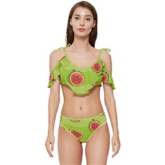 Seamless-background-with-watermelon-slices Ruffle Edge Tie Up Bikini Set	 by uniart180623