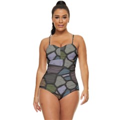Cartoon-colored-stone-seamless-background-texture-pattern - Retro Full Coverage Swimsuit by uniart180623