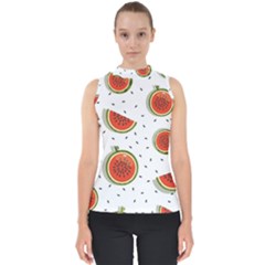 Seamless-background-pattern-with-watermelon-slices Mock Neck Shell Top by uniart180623