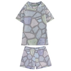 Cartoon-colored-stone-seamless-background-texture-pattern Kids  Swim Tee And Shorts Set by uniart180623