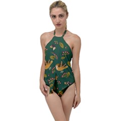 Cute-seamless-pattern-bird-with-berries-leaves Go With The Flow One Piece Swimsuit by uniart180623