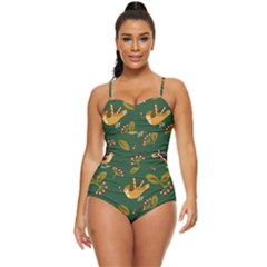 Cute-seamless-pattern-bird-with-berries-leaves Retro Full Coverage Swimsuit by uniart180623