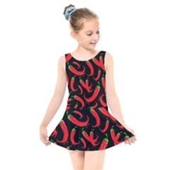 Seamless-vector-pattern-hot-red-chili-papper-black-background Kids  Skater Dress Swimsuit by uniart180623