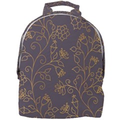 Seamless-pattern-gold-floral-ornament-dark-background-fashionable-textures-golden-luster Mini Full Print Backpack by uniart180623