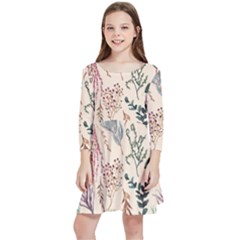 Watercolor-floral-seamless-pattern Kids  Quarter Sleeve Skater Dress by uniart180623